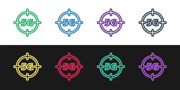 Установите новый значок беспроводного доступа в Интернет 5G на черно-белом фоне. Глобальная сеть высокоскоростных технологий передачи данных. Вектор — стоковый вектор