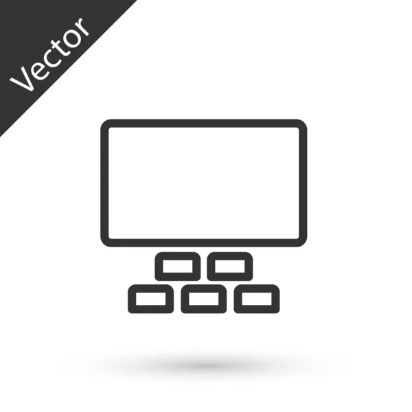 Auditorio de cine en línea gris con pantalla e icono de asientos aislados sobre fondo blanco. Vector — Vector de stock