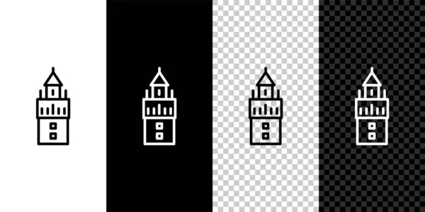 Set line Giralda in Seville Spain icon isolated on black and white background. Vector — Stock Vector