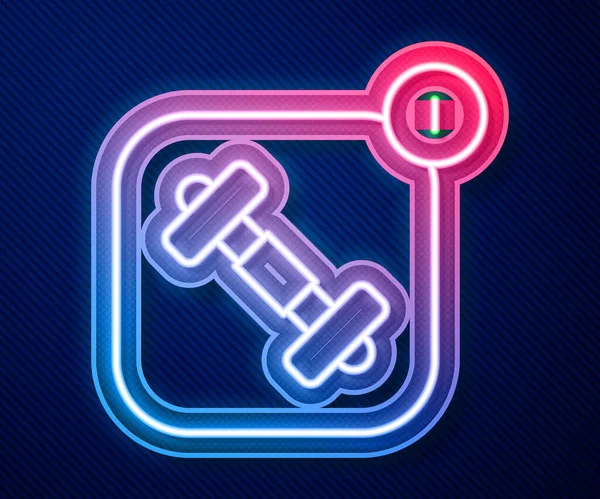 Glödande neon line Fitness app för sport ikon isolerad på blå bakgrund. Koncept för mobilappar inom hälso- och sjukvård. Online fitness eller mobil tränare. Vektor — Stock vektor