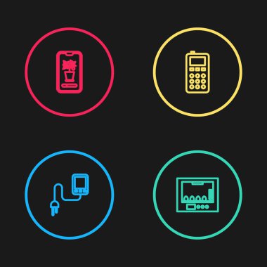 Hat sensörü, kuluçka makinesi, uzaktan kumanda ve akıllı tarım sistemi simgesi. Vektör