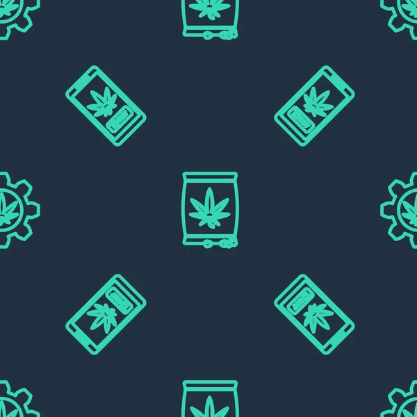 Fixer la ligne Marijuana ou graines de cannabis, achat en ligne de marijuana et tube à essai avec sur motif sans couture. Vecteur — Image vectorielle