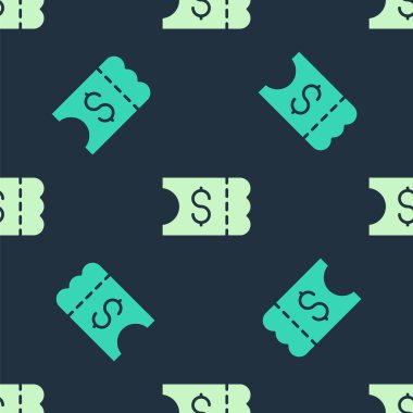 Yeşil ve bej piyango bileti ikonu mavi arka planda izole edilmiş pürüzsüz desen. Bingo, loto, nakit para ödülleri. Finansal başarı, refah, zafer, kazanma şansı. Vektör