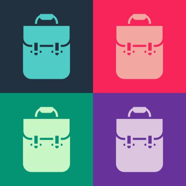 Pop Art School sırt çantası simgesi renk arkaplanda izole edildi. Vektör