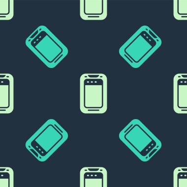 Yeşil ve bej renkli akıllı telefon, cep telefonu simgesi mavi arka planda izole edilmiş pürüzsüz desen. Vektör