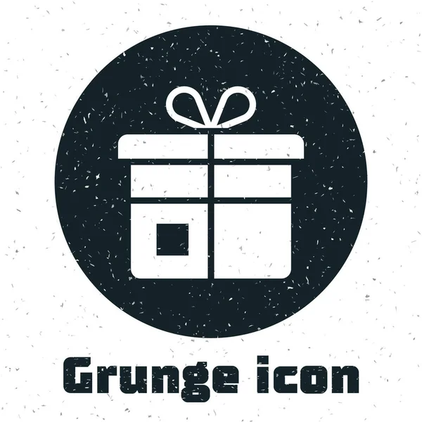 Grunge Icono de caja de regalo aislado sobre fondo blanco. Dibujo vintage monocromo. Vector — Vector de stock