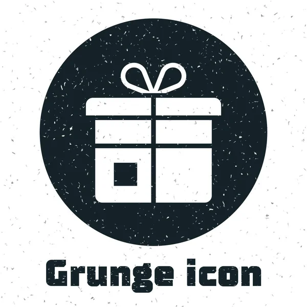 Иконка "Grunge Gift box" на белом фоне. Монохромный винтажный рисунок. Вектор — стоковый вектор