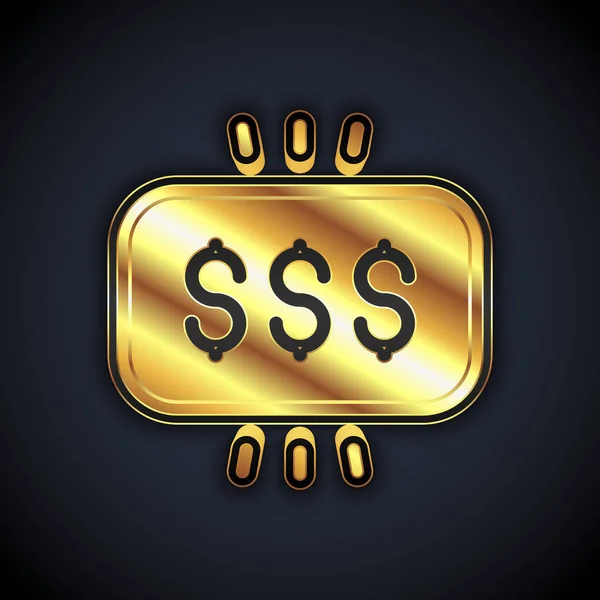 Gold Money premio en el icono del casino aislado en el fondo negro. Vector — Archivo Imágenes Vectoriales