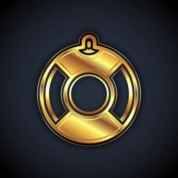 Gold Lifebuoy icoon geïsoleerd op zwarte achtergrond. Het symbool van de reddingsgordel. Vector — Stockvector