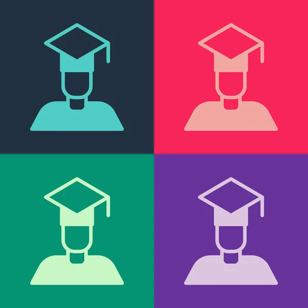 Pop art Graduate and graduation cap icon isolated on color background. Vector — Stock Vector