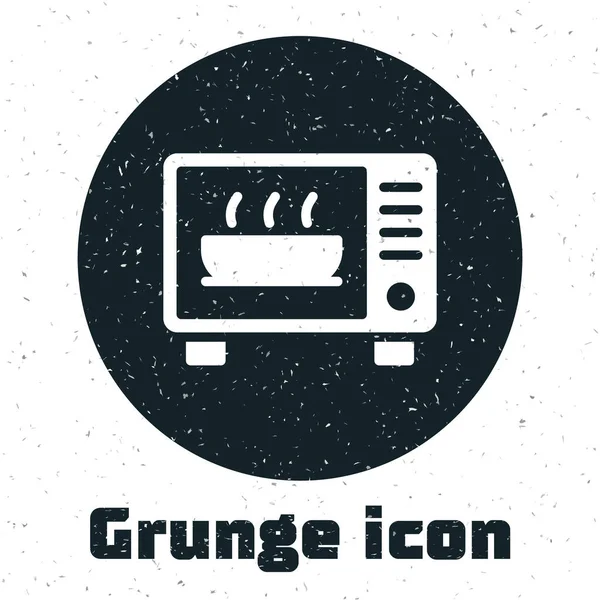 Grunge Microwave oven icon isolated on white background. Home appliances icon. Monochrome vintage drawing. Vector — Stock Vector