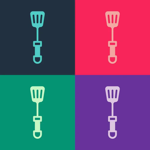 Pop art Spatula icon isolated on color background. Kitchen spatula icon. BBQ spatula sign. Barbecue and grill tool. Vector — Stock Vector