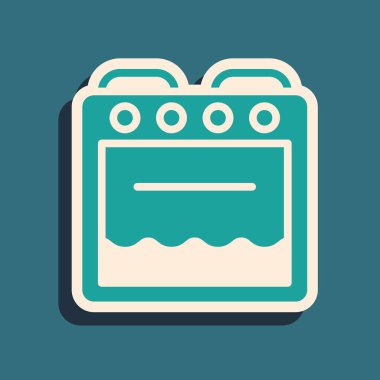 Yeşil fırın simgesi yeşil arkaplanda izole edildi. Fırın tabelası. Uzun gölge tarzı. Vektör