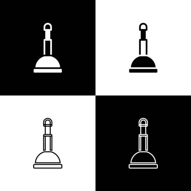 Boru temizleme ikonu için tahta saplı lastik pompayı siyah beyaz arka planda izole et. Tuvalet pompası. Vektör