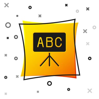 Beyaz arkaplanda siyah sütun simgesi izole edildi. Okul karatahtası. Sarı kare düğme. Vektör