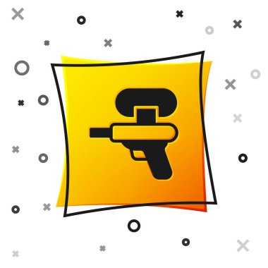 Siyah Su Silahı simgesi beyaz arkaplanda izole edildi. Sarı kare düğme. Vektör