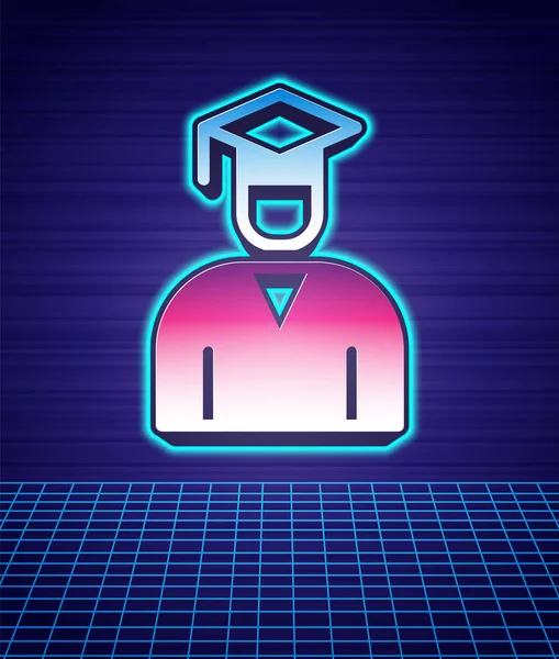 Ρετρό στυλ Graduate and graduation cap icon απομονωμένο φουτουριστικό τοπίο φόντο. Πάρτι μόδας του 80. Διάνυσμα — Διανυσματικό Αρχείο