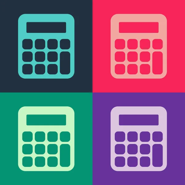 Pop art Calculator pictogram geïsoleerd op kleur achtergrond. Boekhoudkundig symbool. Bedrijfsberekeningen wiskunde onderwijs en financiën. Vector — Stockvector