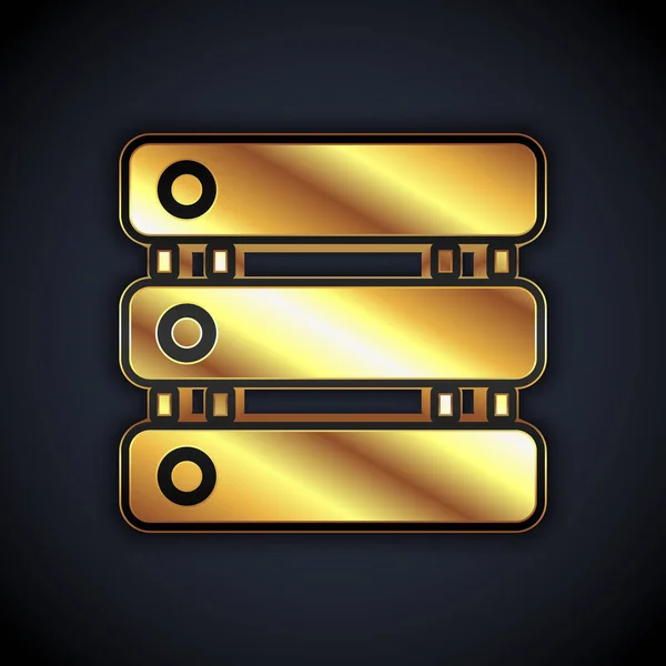 Gold Server, Data, Web Hosting icono aislado sobre fondo negro. Vector — Vector de stock