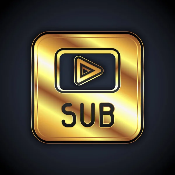 Gold Video avec icône de sous-titres isolée sur fond noir. Vecteur — Image vectorielle