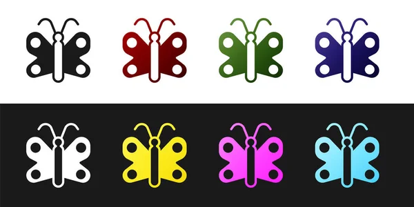 Establecer icono de mariposa aislado sobre fondo blanco y negro. Vector — Vector de stock