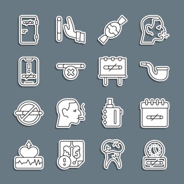 Sıra halinde sigara içme zamanı, gün, pipo, şeker, alan ve ikon yok. Vektör