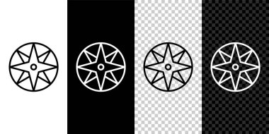 Çizgi çizgisi rüzgar gül simgesi siyah beyaz, şeffaf arkaplanda izole. Seyahat için pusula simgesi. Navigasyon tasarımı. Vektör