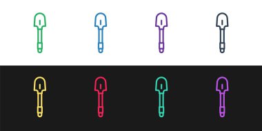 Kürek simgesini siyah beyaz arkaplanda izole et. Bahçe aletleri. Bahçecilik, tarım, çiftçilik aleti. Vektör