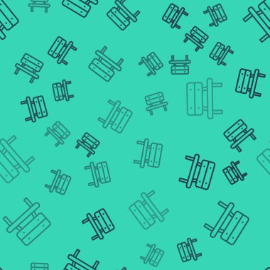 Siyah çizgi Bench simgesi, yeşil arkaplanda pürüzsüz desen izole etti. Vektör