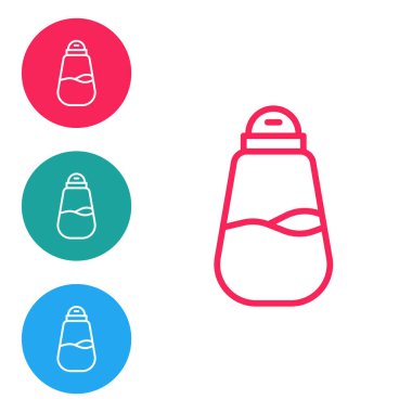 Kırmızı çizgi tuzu simgesi beyaz arkaplanda izole edildi. Yemek pişirme baharatları. Simgeleri daire düğmelerine ayır. Vektör