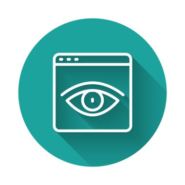 Beyaz çizgi Tarayıcı takma isimle pencere simgesi uzun gölge arkaplanı ile izole edildi. Yeşil daire düğmesi. Vektör