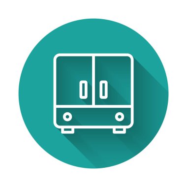 Beyaz çizgi Gardırop simgesi uzun gölge arkaplanı ile izole edilmiş. Yeşil daire düğmesi. Vektör