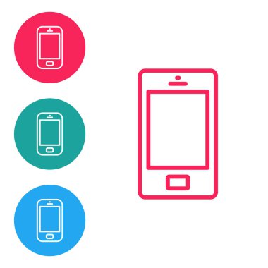 Kırmızı çizgi Akıllı Telefon, beyaz arkaplanda izole edilmiş cep telefonu simgesi. Simgeleri daire düğmelerine ayır. Vektör