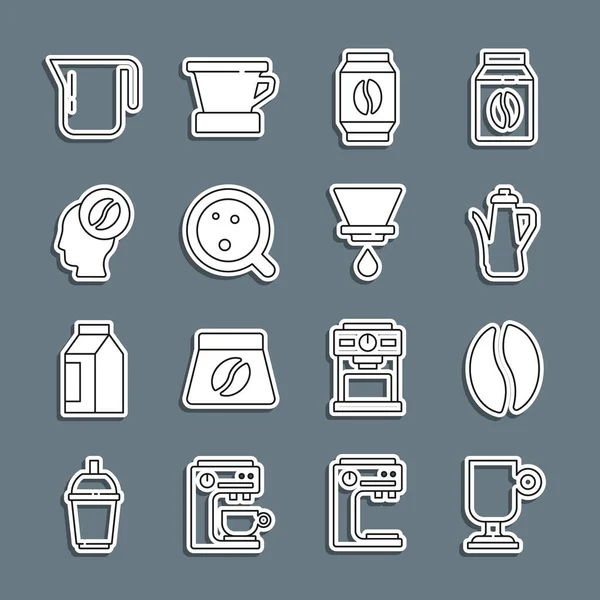 Set line Irish coffee, Coffee beans, Teapot, Bag, cup, Barista, and V60 maker icon. Vector — Stock Vector