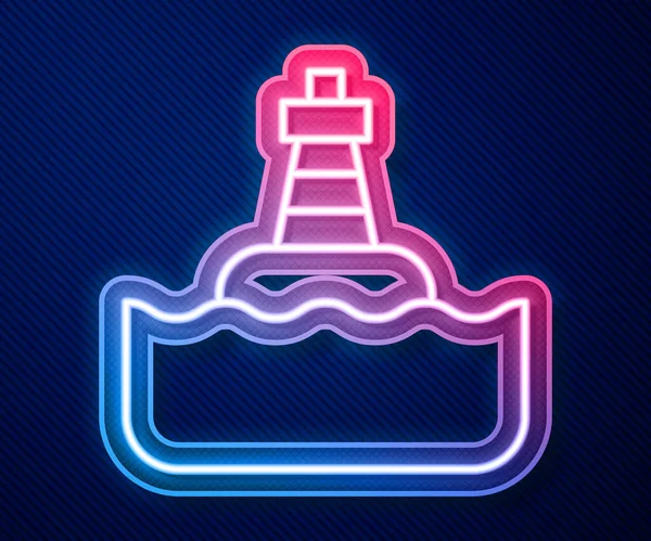 Mavi arka planda izole edilmiş deniz ikonu üzerinde parlayan neon hattı yüzen şamandıra. Vektör