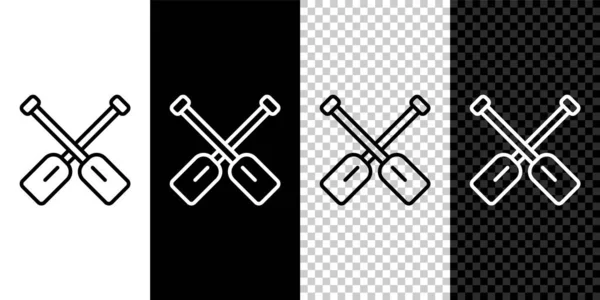 Definir linha ícone de remo isolado em preto e branco, fundo transparente. Remar remos de barco. Vetor —  Vetores de Stock