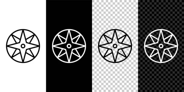 Set line Icono de rosa de viento aislado en blanco y negro, fondo transparente. Icono de brújula para viajar. Diseño de navegación. Vector — Vector de stock