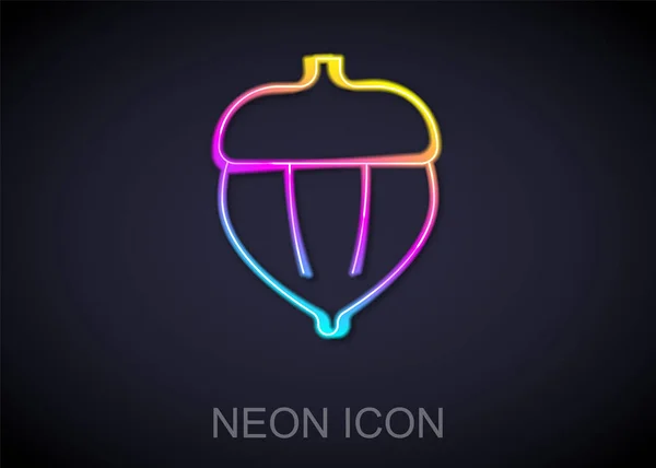 Icono de Acorn de línea de neón brillante aislado sobre fondo negro. Vector — Vector de stock