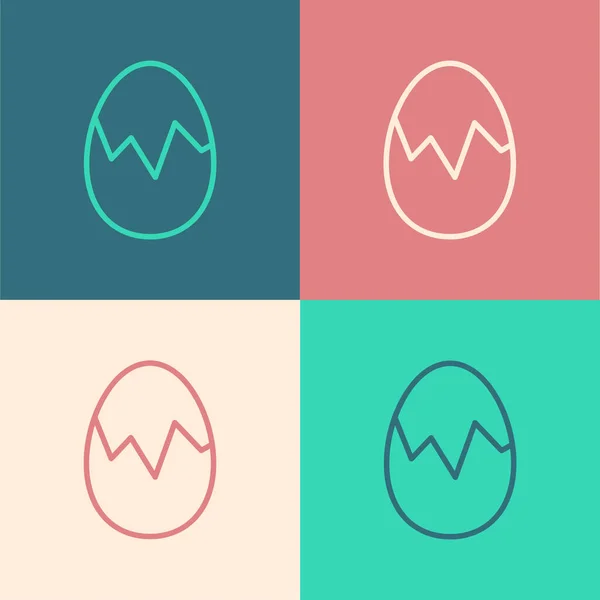Pop-Art-Linie Gebrochenes Ei-Symbol isoliert auf farbigem Hintergrund. Frohe Ostern. Vektor — Stockvektor
