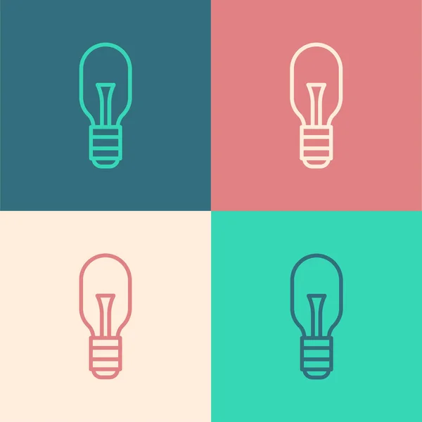Pop art line Light bulb with concept of idea icon isolated on color background. Energy and idea symbol. Inspiration concept. Vector — Stock Vector
