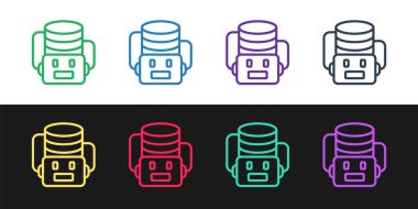 Siyah beyaz arkaplanda yapay zeka robot simgesi belirle. Makine öğrenme, bulut hesaplama. Vektör