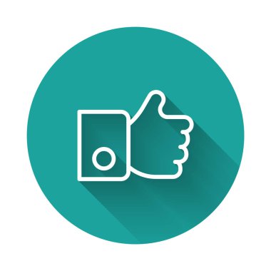 Beyaz Çizgili El, uzun gölgeli arka planda izole edilmiş bir ikon gibidir. Yeşil daire düğmesi. Vektör