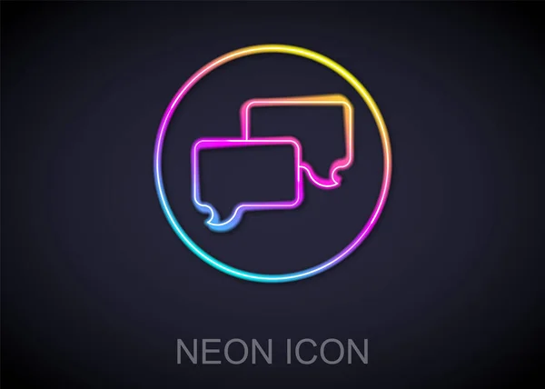 Linea al neon luminosa Icona di chat a bolle vocali isolata su sfondo nero. Icona del messaggio. Comunicazione o commento chat simbolo. Vettore — Vettoriale Stock