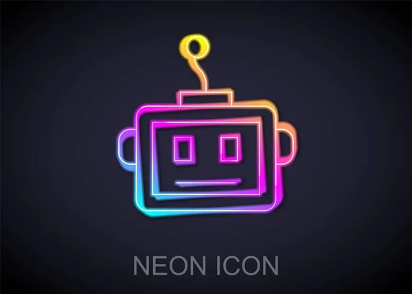 Gloeiende neon lijn Kunstmatige intelligentie robot pictogram geïsoleerd op zwarte achtergrond. Machine learning, cloud computing. Vector — Stockvector