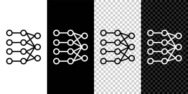 Siyah beyaz, şeffaf arkaplanda nöral ağ simgesi belirle. Yapay zeka yapay zekası. Vektör — Stok Vektör
