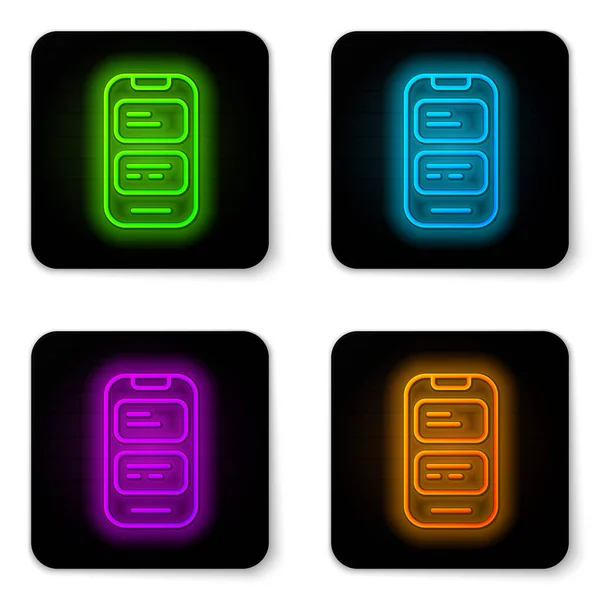 Glowing neon line Online translator icon isolated on white background. Foreign language conversation icons in chat speech bubble. Translating concept. Black square button. Vector — Stock Vector