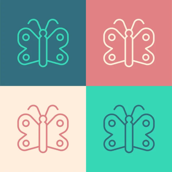 Pop art line Butterfly icon isolated on color background. Vector — Stock Vector