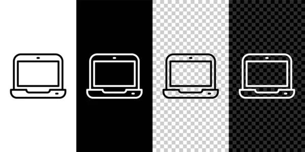 Set line Laptop icon isolated on black and white, transparent background. Computer notebook with empty screen sign. Vector — Stock Vector