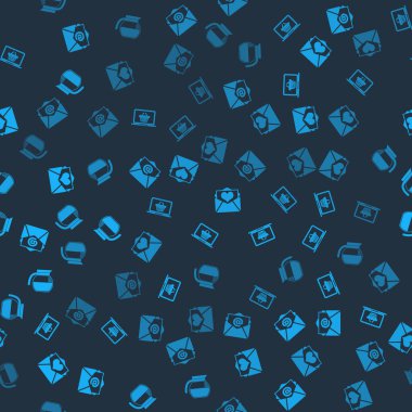 Posta ve e-posta, alışveriş sepeti dizüstü bilgisayarda, Zarfın içinde sevgililer günü kalbi ve kahve demliği var. Vektör