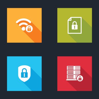 Wifi 'yi kilitle, Belge ve Kalkan güvenliğini Sunucu simgesi ile ayarla. Vektör